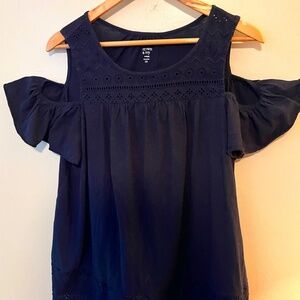 Crown & Ivy Blue Peasant Top Off-Shoulder W/ Eyelet Accents - Size OX